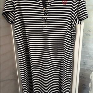 Chaps Black and White Striped Mini Dress